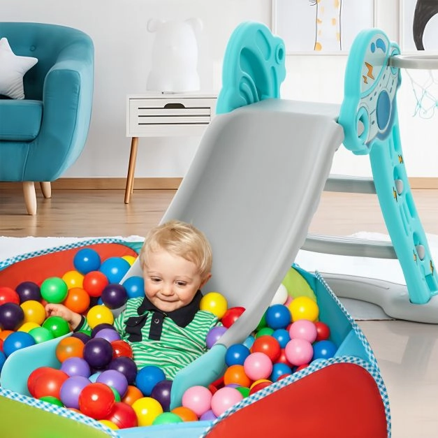 3 in 1 Indoor Slide with Basketball Hoop & Small Basketball for Kids