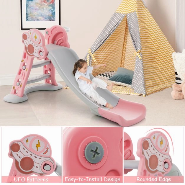 3 in 1 Indoor Slide with Basketball Hoop & Small Basketball for Kids