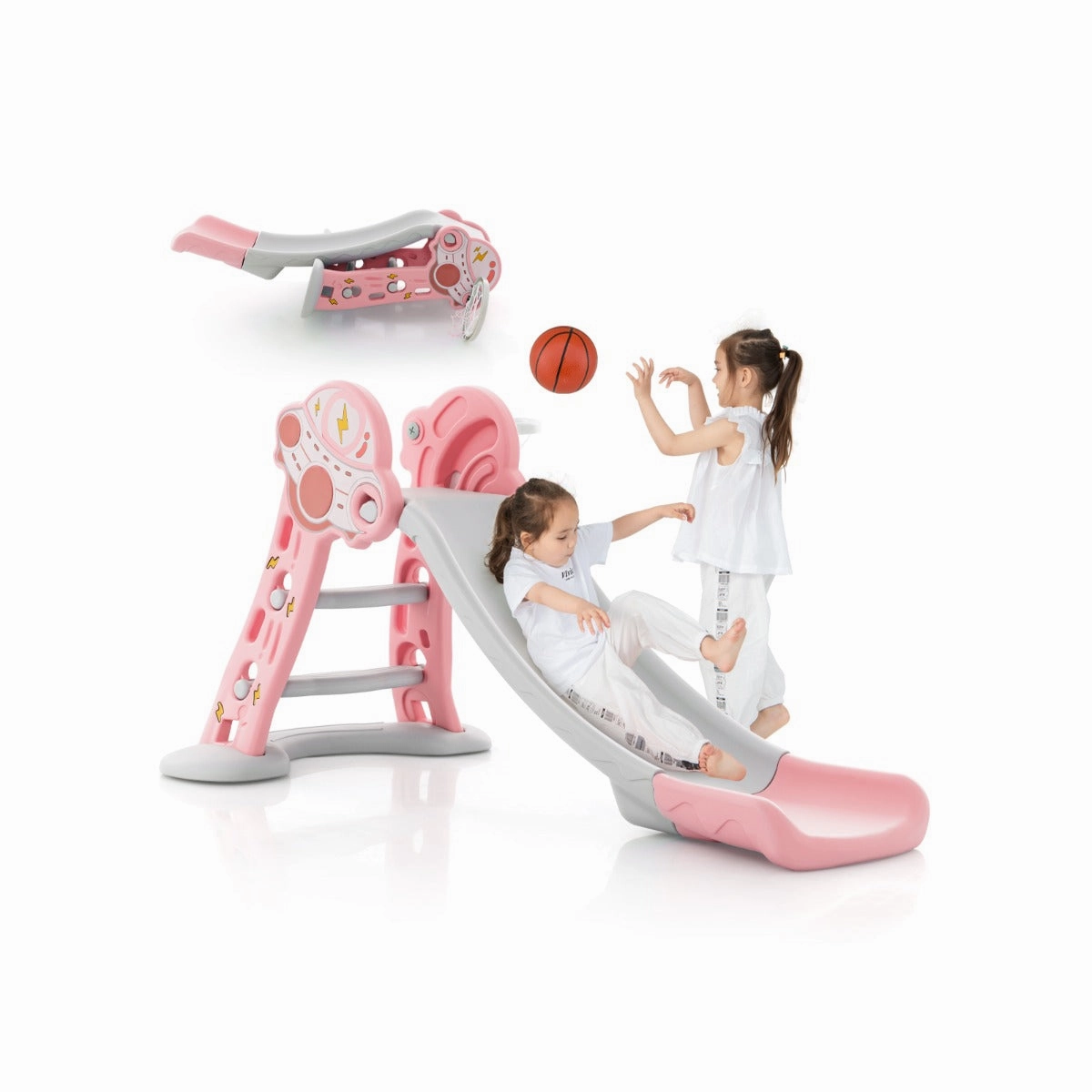 3 in 1 Indoor Slide with Basketball Hoop & Small Basketball for Kids