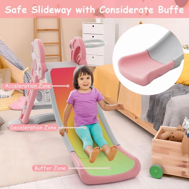 3 in 1 Indoor Slide with Basketball Hoop & Small Basketball for Kids