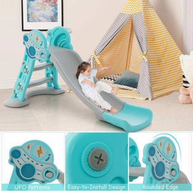 3 in 1 Indoor Slide with Basketball Hoop & Small Basketball for Kids