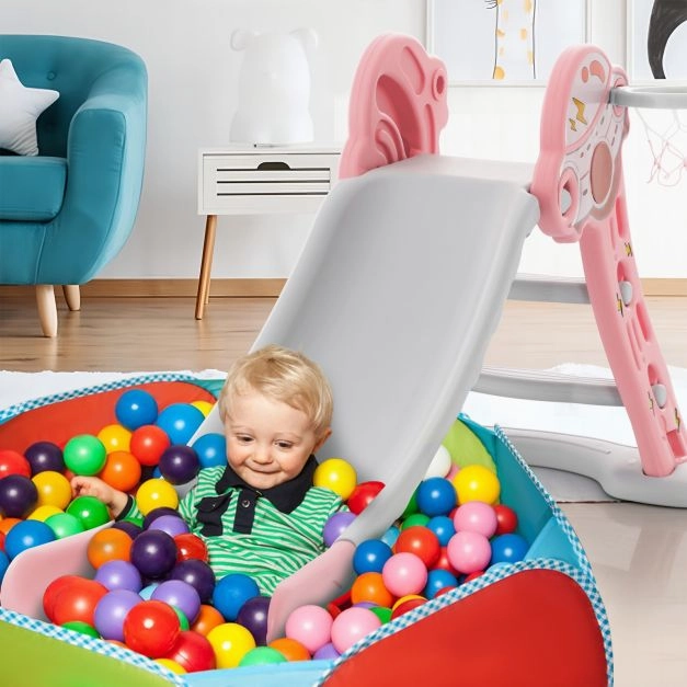3 in 1 Indoor Slide with Basketball Hoop & Small Basketball for Kids