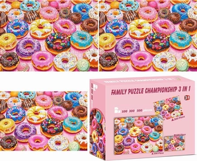 3 Pack 100 300 500 Piece Puzzles for Adults Kids Seniors,Jigsaw Puzzles 300 Pieces 500 Pieces Puzzle for Adults Doughnut Challenging Puzzles Game Family Activity Gift Toy