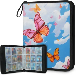 4 Pocket Card Binder, Abstract Butterfly 400 Pockets Collector Album with Zipper Trading Card Binder, Colorful Butterfly Double Sided Pocket Collection Binder