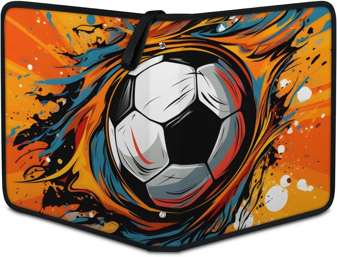 4 Pocket Card Binder, Abstract Football 400 Pockets Collector Album with Zipper Trading Card Binder, Colorful Football Double Sided Pocket Collection Binder