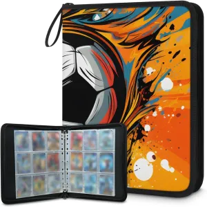 4 Pocket Card Binder, Abstract Football 400 Pockets Collector Album with Zipper Trading Card Binder, Colorful Football Double Sided Pocket Collection Binder