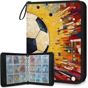 4 Pocket Card Binder, Artistic Football 400 Pockets Collector Album with Zipper Trading Card Binder, Colorful Football Double Sided Pocket Collection Binder