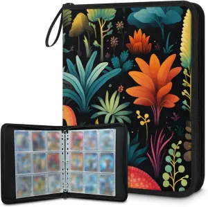 4 Pocket Card Binder, Colorful Dinosaur 400 Pockets Collector Album with Zipper Trading Card Binder, Palm Leaves Double Sided Pocket Collection Binder