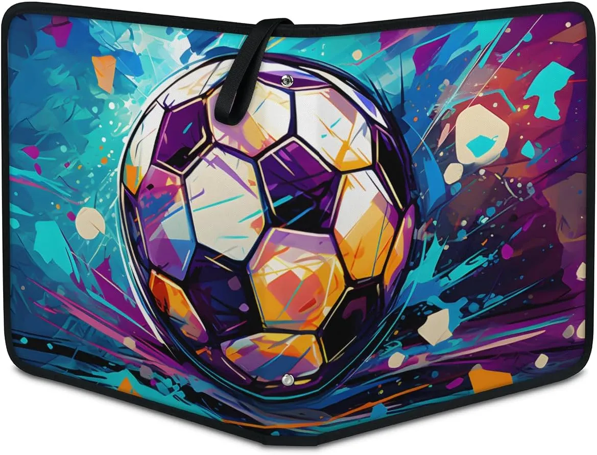 4 Pocket Card Binder, Colorful Football 400 Pockets Collector Album with Zipper Trading Card Binder, Double Sided Pocket Collection Binder