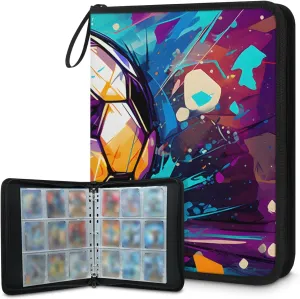 4 Pocket Card Binder, Colorful Football 400 Pockets Collector Album with Zipper Trading Card Binder, Double Sided Pocket Collection Binder