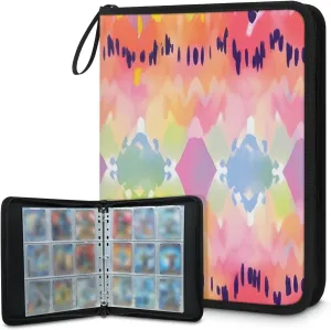 4 Pocket Card Binder, Colorful Powder 400 Pockets Collector Album with Zipper Trading Card Binder, Watercolor Spray Double Sided Pocket Collection Binder