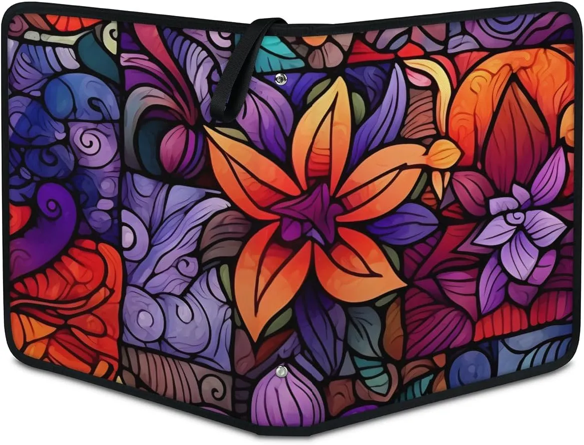 4 Pocket Card Binder, Ethnic Flowers 400 Pockets Collector Album with Zipper Trading Card Binder, Colorful Flowers Double Sided Pocket Collection Binder
