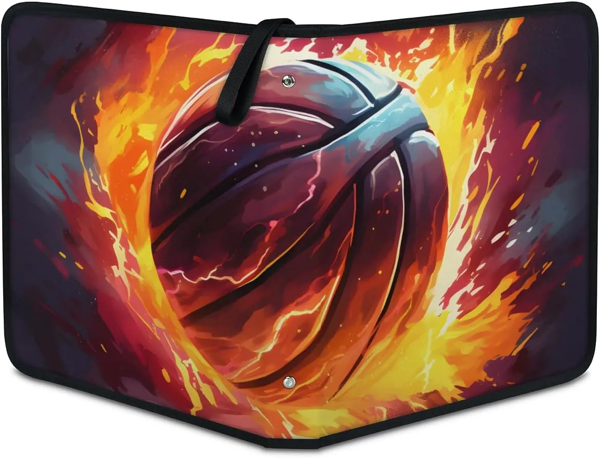 4 Pocket Card Binder, Fire Basketball 400 Pockets Collector Album with Zipper Trading Card Binder, Colorful Basketball Double Sided Pocket Collection Binder