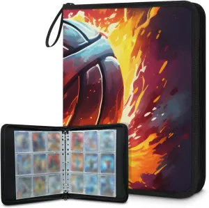4 Pocket Card Binder, Fire Basketball 400 Pockets Collector Album with Zipper Trading Card Binder, Colorful Basketball Double Sided Pocket Collection Binder