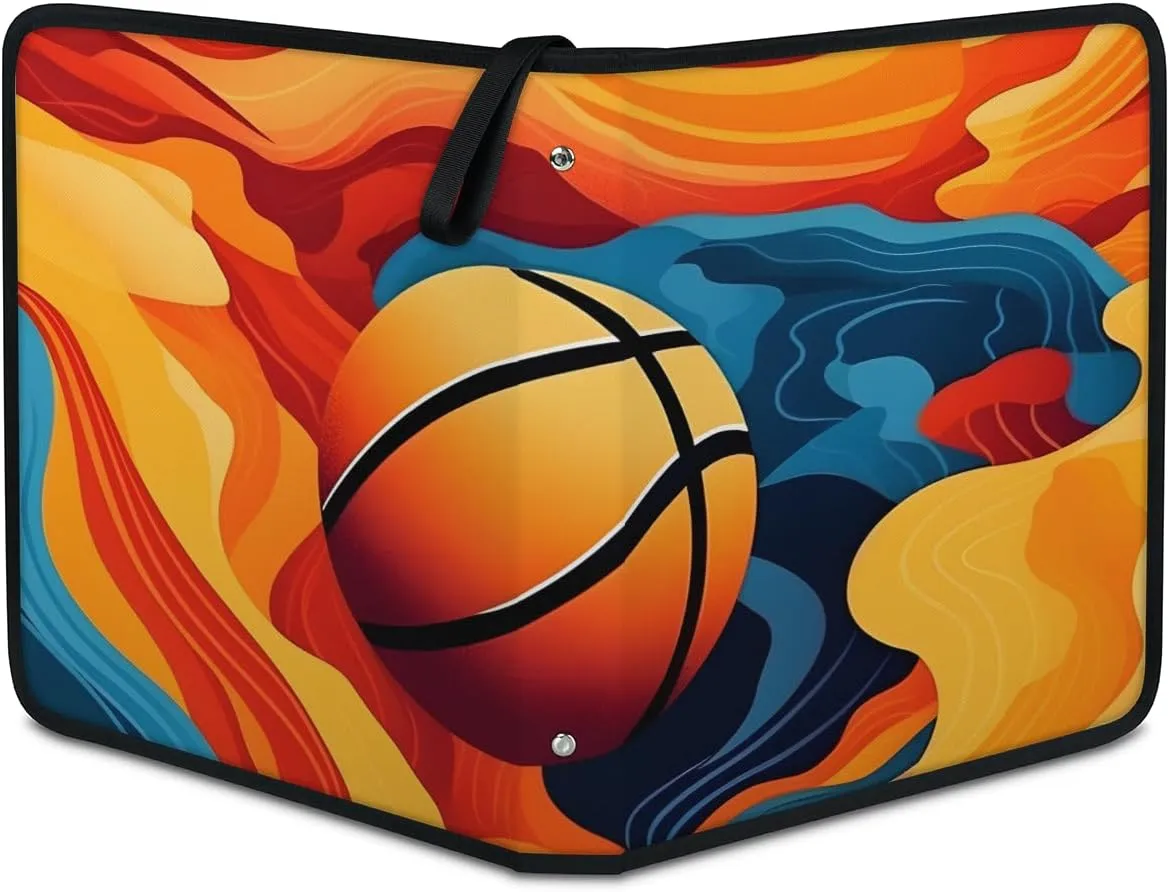 4 Pocket Card Binder, Graffiti Basketball 400 Pockets Collector Album with Zipper Trading Card Binder, Oil Painting Basketball Double Sided Pocket Collection Binder