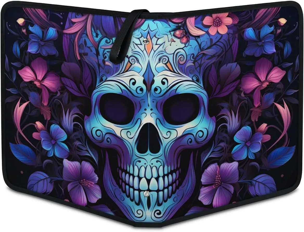 4 Pocket Card Binder, Neon Skull 400 Pockets Collector Album with Zipper Trading Card Binder, Colorful Flower Double Sided Pocket Collection Binder