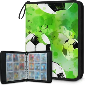 4 Pocket Card Binder, Oil Painting Football 400 Pockets Collector Album with Zipper Trading Card Binder, Abstract Football Double Sided Pocket Collection Binder