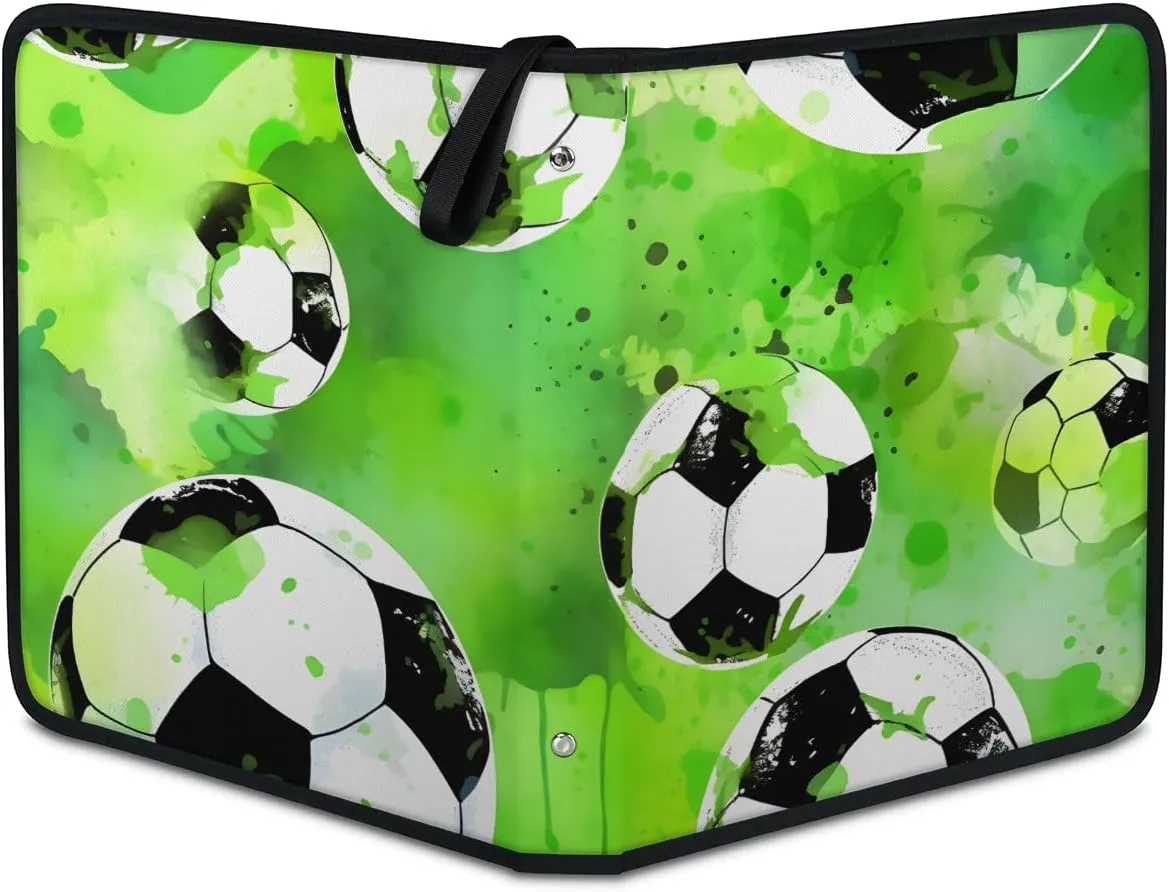 4 Pocket Card Binder, Oil Painting Football 400 Pockets Collector Album with Zipper Trading Card Binder, Abstract Football Double Sided Pocket Collection Binder