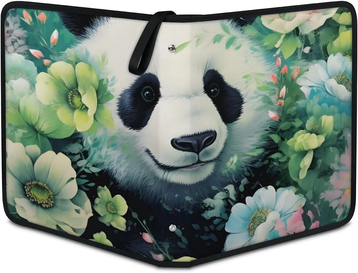 4 Pocket Card Binder, Panda 400 Pockets Collector Album with Zipper Trading Card Binder, Colorful Flowers Double Sided Pocket Collection Binder