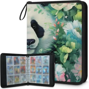 4 Pocket Card Binder, Panda 400 Pockets Collector Album with Zipper Trading Card Binder, Colorful Flowers Double Sided Pocket Collection Binder