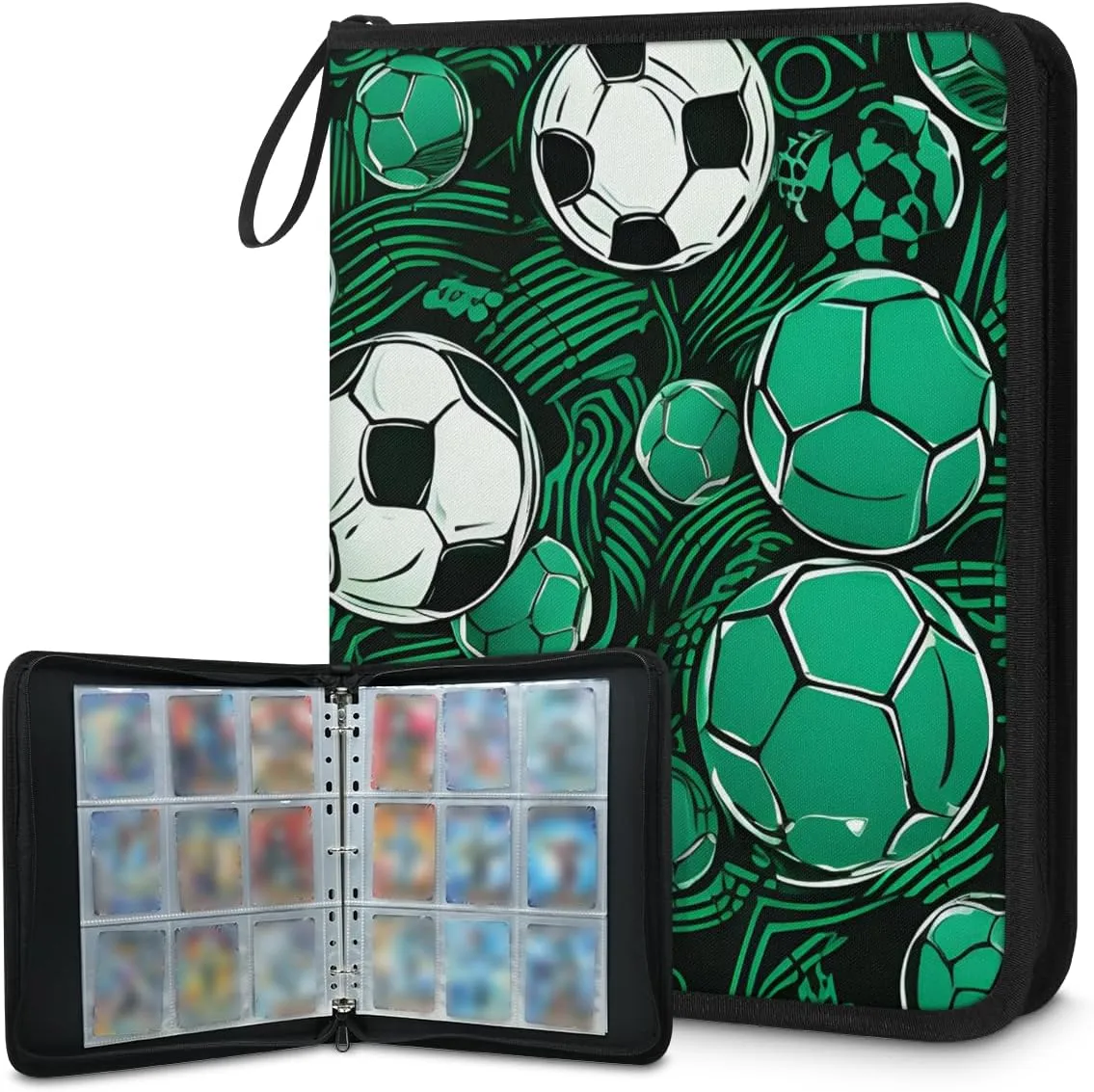 4 Pocket Card Binder, Sport Football 400 Pockets Collector Album with Zipper Trading Card Binder, Colorful Football Double Sided Pocket Collection Binder