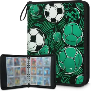 4 Pocket Card Binder, Sport Football 400 Pockets Collector Album with Zipper Trading Card Binder, Colorful Football Double Sided Pocket Collection Binder