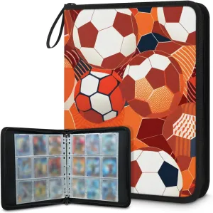 4 Pocket Card Binder, Various Football 400 Pockets Collector Album with Zipper Trading Card Binder, Colorful Football Double Sided Pocket Collection Binder