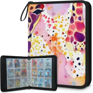 4 Pocket Card Binder, Watercolor Giraffe 400 Pockets Collector Album with Zipper Trading Card Binder, Colorful Giraffe Double Sided Pocket Collection Binder
