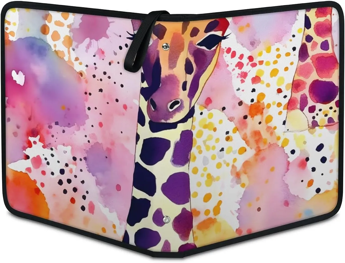 4 Pocket Card Binder, Watercolor Giraffe 400 Pockets Collector Album with Zipper Trading Card Binder, Colorful Giraffe Double Sided Pocket Collection Binder