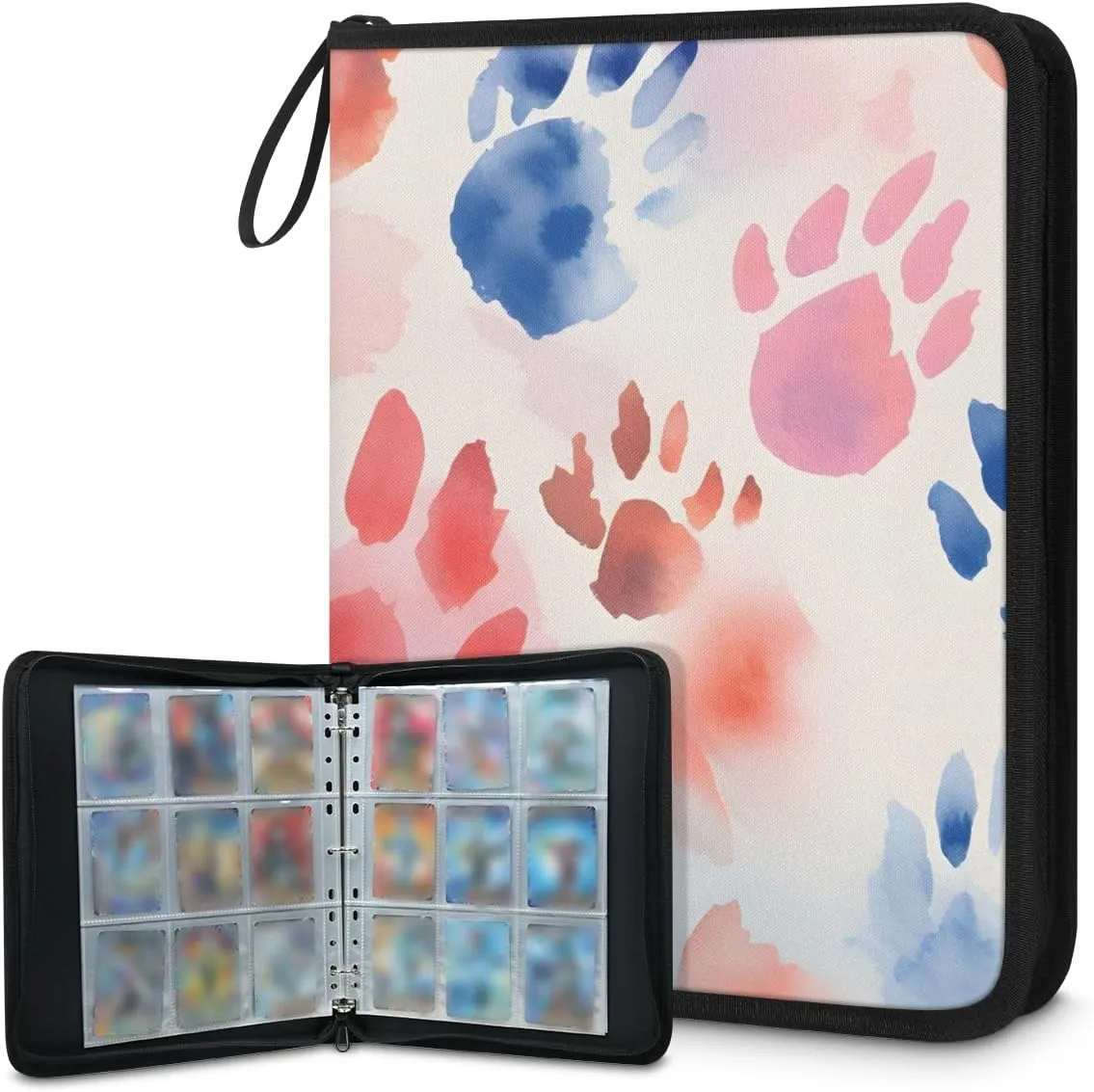 4 Pocket Card Binder, Watercolor Spray 400 Pockets Collector Album with Zipper Trading Card Binder, Colorful Powder Double Sided Pocket Collection Binder