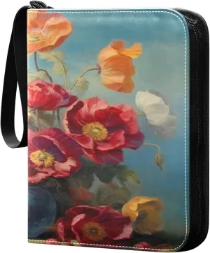 4 Pocket Card Binder with 50 Removable Sleeves Colorful Flowers Blossom Trading Card Binder Collector Card Album for 400 Game Sports Cards