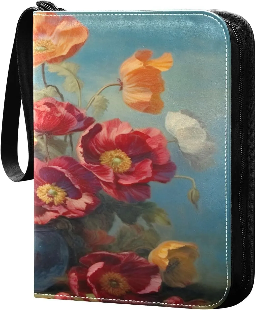 4 Pocket Card Binder with 50 Removable Sleeves Colorful Flowers Blossom Trading Card Binder Collector Card Album for 400 Game Sports Cards