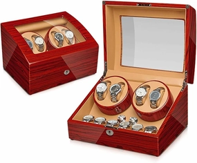 4 6 Watch Winder, PU Case, LED Light, Diagonal Winding, Vertical Winding, Quiet Sleep, 5 Mode Watch Shaker Watch Winder Display Watch Box Case Watch Storage