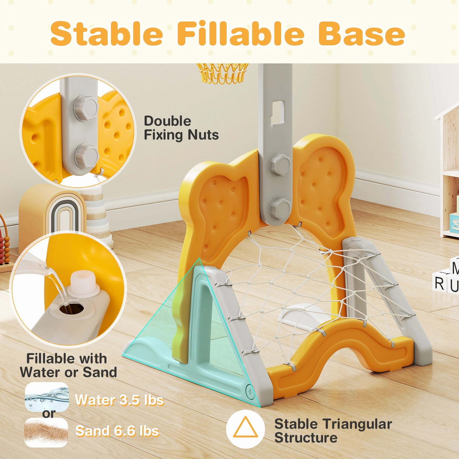 4-in-1 Toddler Height Adjustable Basketball Hoop with Ring Toss for 3  Kids