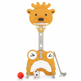 4-in-1 Toddler Height Adjustable Basketball Hoop with Ring Toss for 3  Kids
