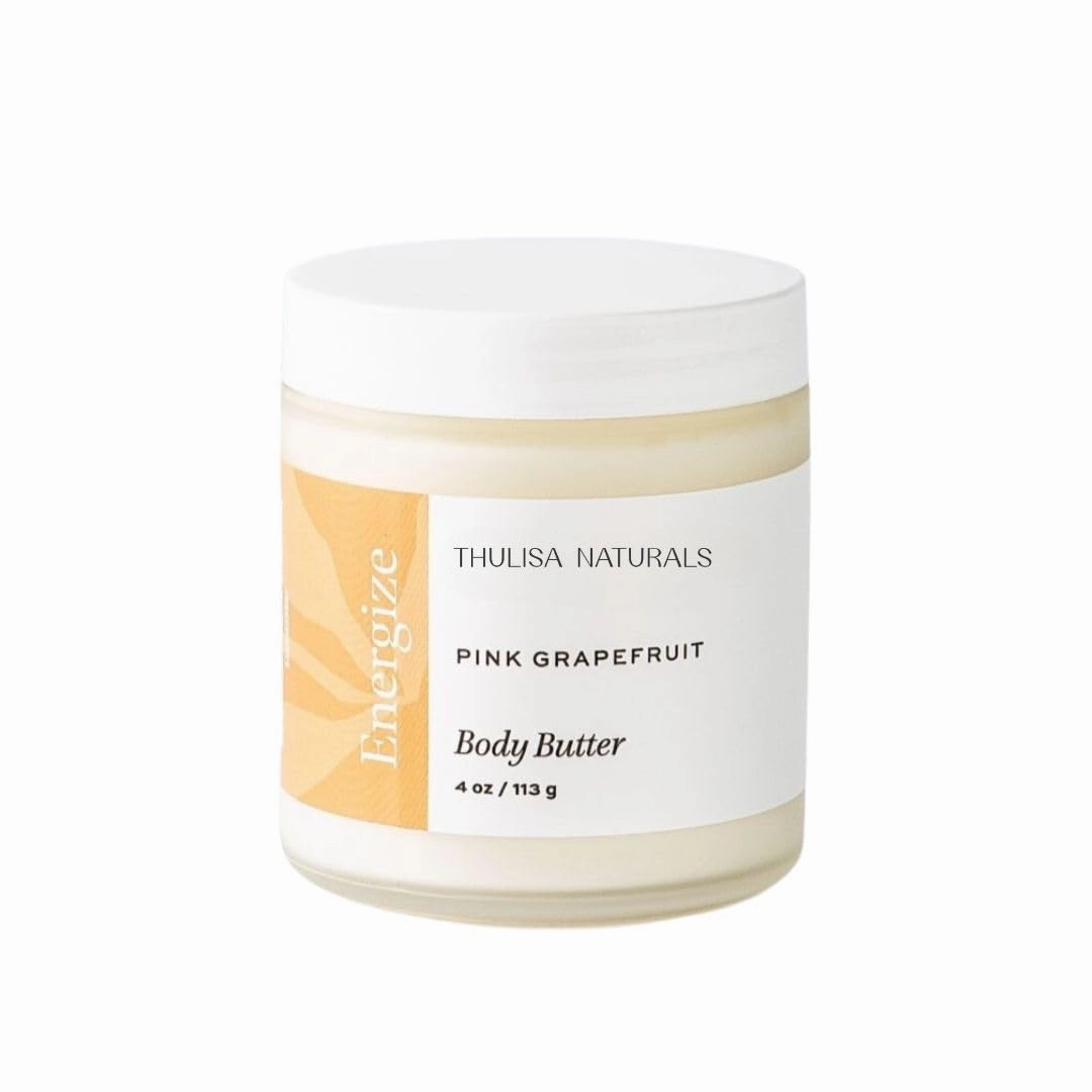 4 oz Organic Shea Butter Body Butter - Moisturizing Body Cream for Dry Skin with Pure Essential Oils of Pink Grapefruit - By Thulisa Naturals (Grapefruit)