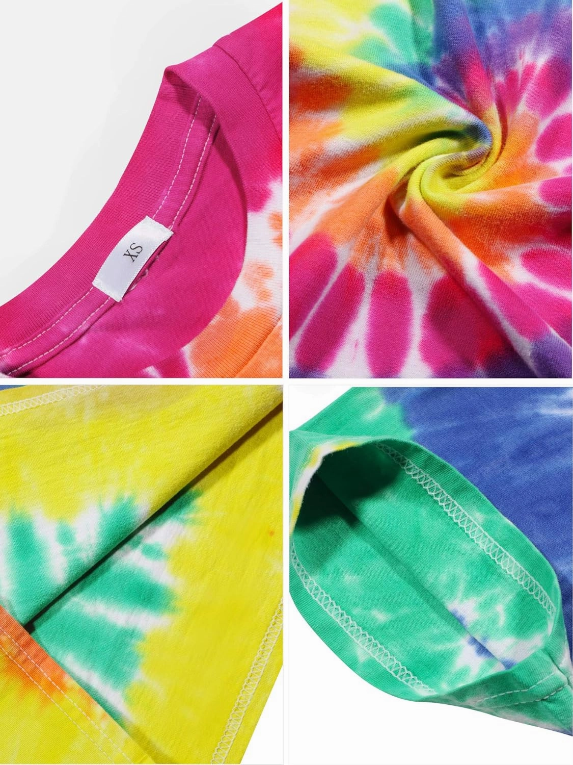 4 Pieces Hippie Costume Set, Include Colorful Tie-Dye T-Shirt, Peace Sign Necklace, Headband and Sunglasses for Theme Parties