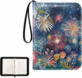 4 Pockets Trading Card Album Holder Book Folder Sports Card Binder Colorful Fireworks Stars 400 Double Side Pockets for 3 Ring Binder Zipper