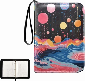 4 Pockets Trading Card Album Holder Book Folder Sports Card Binder Colorful Painting Abstract 400 Double Side Pockets for 3 Ring Binder Zipper