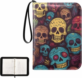 4 Pockets Trading Card Album Holder Book Folder Sports Card Binder Skull Colorful 400 Double Side Pockets for 3 Ring Binder Zipper