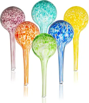 6 Piece Small Watering Globe Set, Colorful Hand-Blown Glass Plant Watering System
