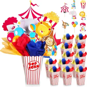 6 Sets Circus Carnival Party Centerpieces Decorations Circus Theme Table Toppers with Popcorn Box Circus Carnival Cutouts and Sticks for Carnival Party Birthday Decor Supplies