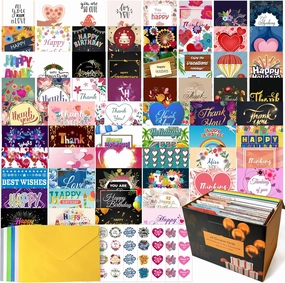 64 All Occasion Cards Assortment Box with Envelopes and Stickers, 4×6 Inch Assorted Greeting Cards for All Occasions - Birthday, Holiday, Love, Anniversary, Thinking of You, Thank You Cards Blank Inside