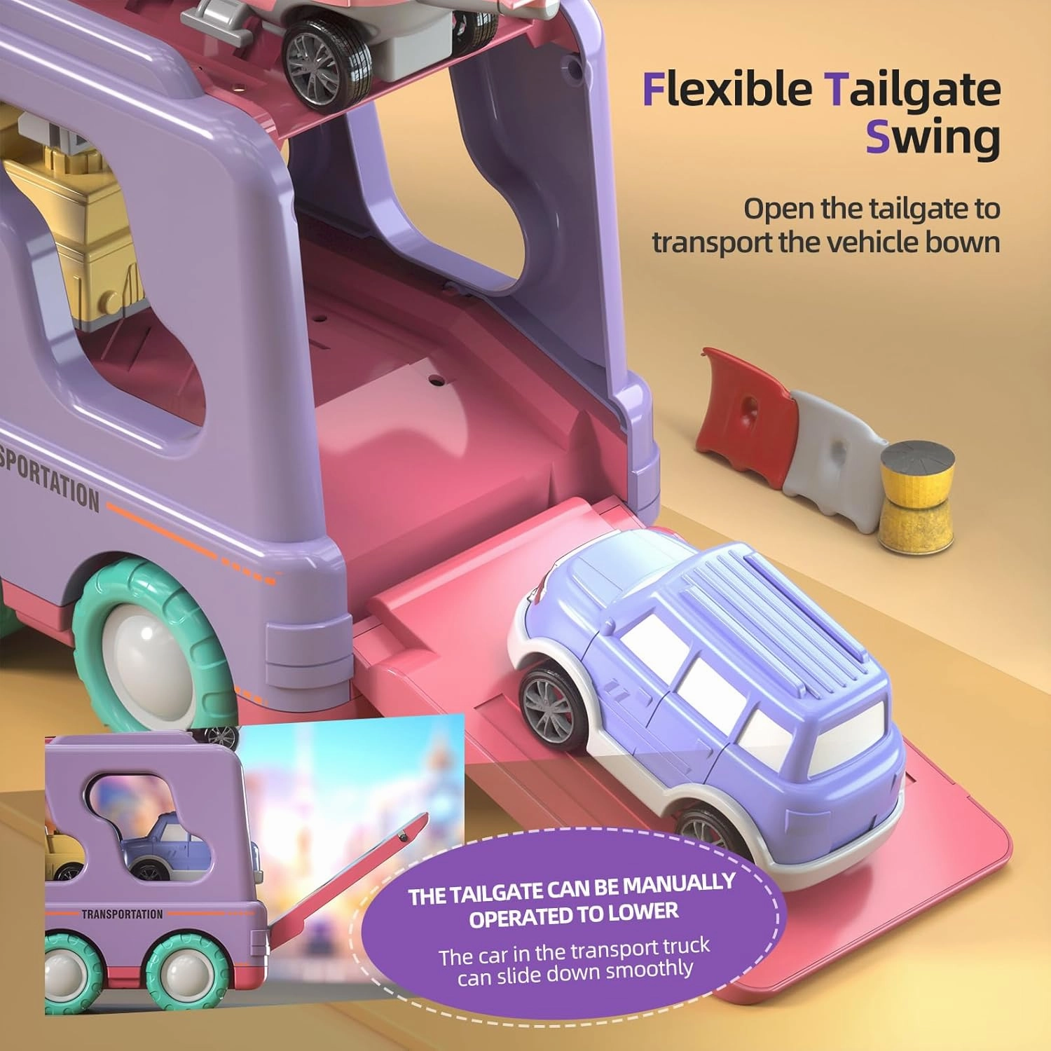 7 in 1 Car Truck Toys for Girls Toddlers, Girls Toddler Car Truck Toys with Light Sound, Birthday Gifts Toys for 3 4 5 Year Old Girls Toddlers