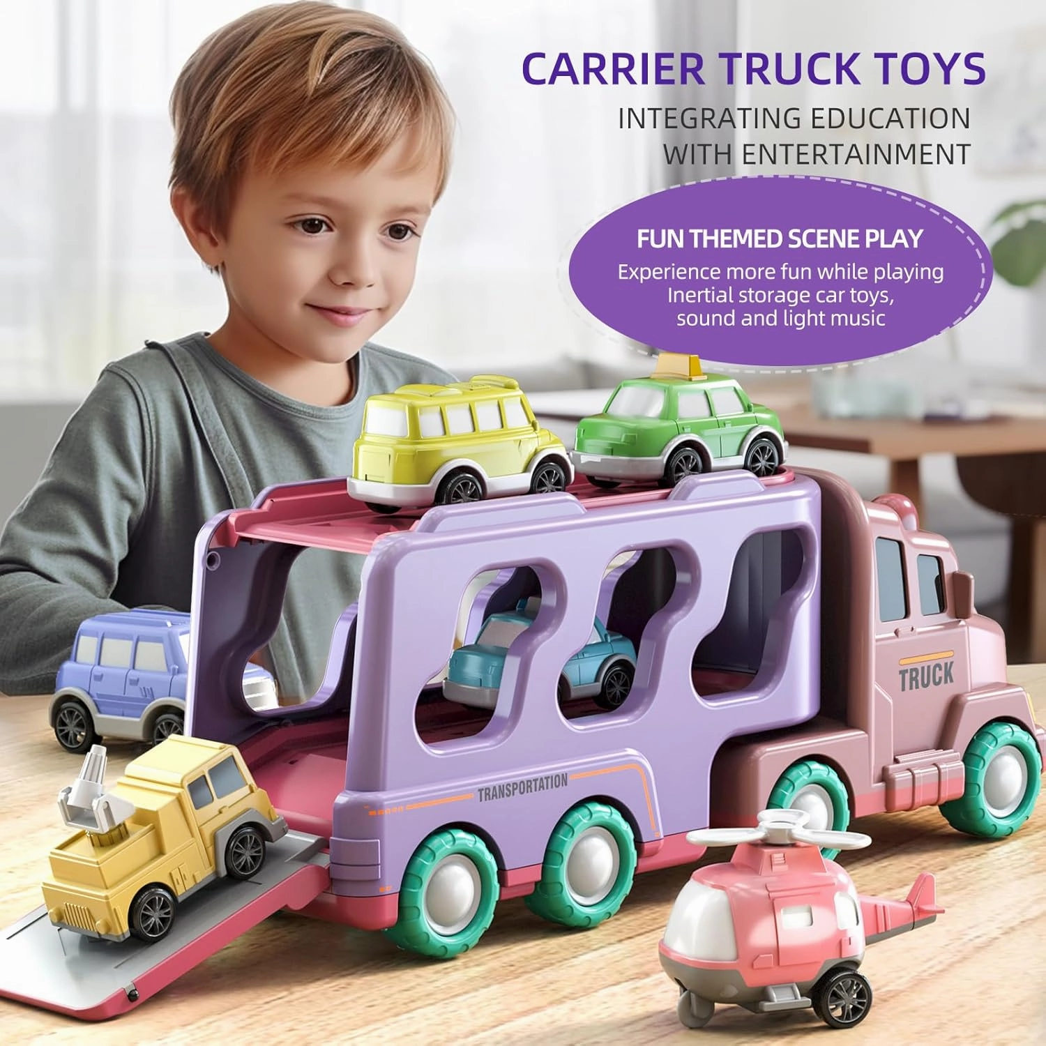 7 in 1 Car Truck Toys for Girls Toddlers, Girls Toddler Car Truck Toys with Light Sound, Birthday Gifts Toys for 3 4 5 Year Old Girls Toddlers