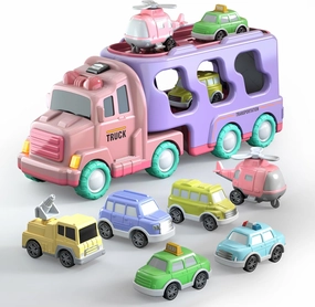 7 in 1 Car Truck Toys for Girls Toddlers, Girls Toddler Car Truck Toys with Light Sound, Birthday Gifts Toys for 3 4 5 Year Old Girls Toddlers