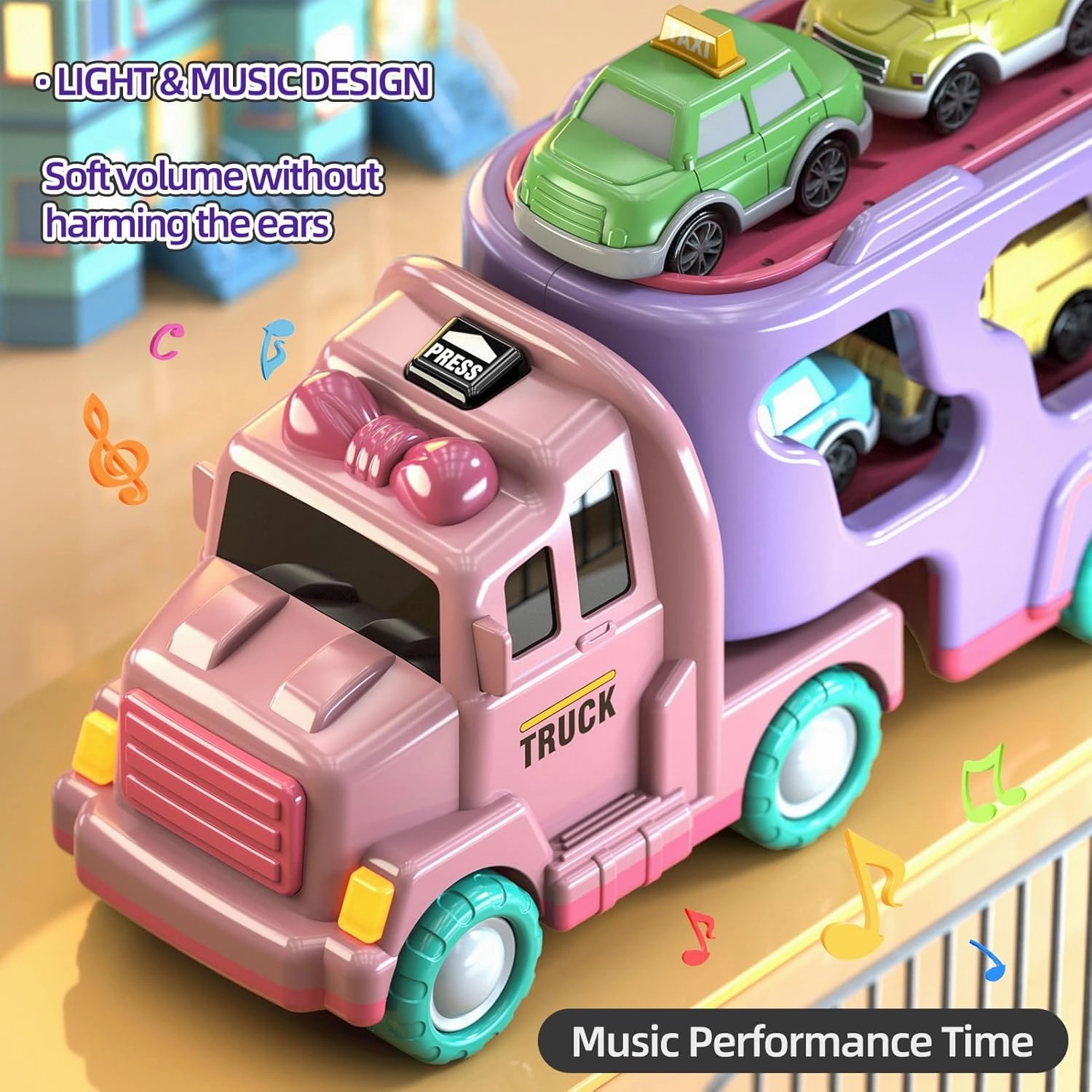 7 in 1 Car Truck Toys for Girls Toddlers, Girls Toddler Car Truck Toys with Light Sound, Birthday Gifts Toys for 3 4 5 Year Old Girls Toddlers