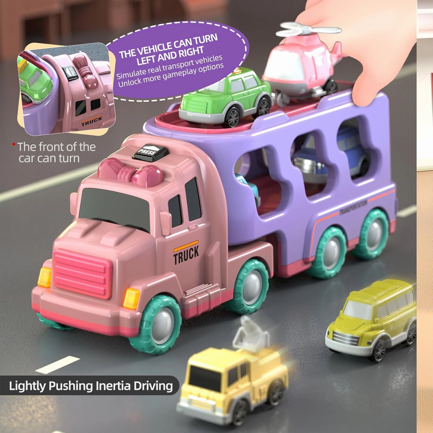 7 in 1 Car Truck Toys for Girls Toddlers, Girls Toddler Car Truck Toys with Light Sound, Birthday Gifts Toys for 3 4 5 Year Old Girls Toddlers