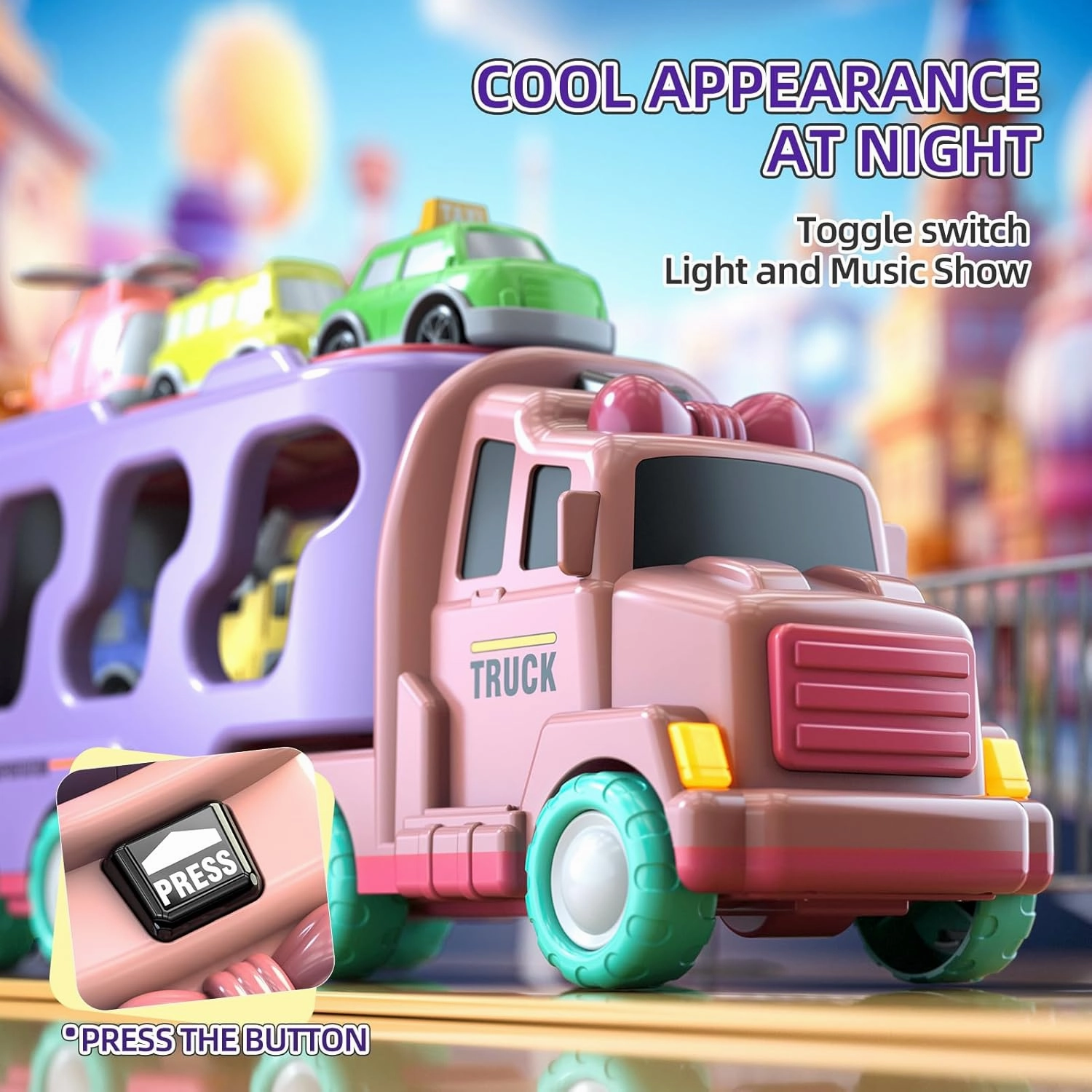 7 in 1 Car Truck Toys for Girls Toddlers, Girls Toddler Car Truck Toys with Light Sound, Birthday Gifts Toys for 3 4 5 Year Old Girls Toddlers