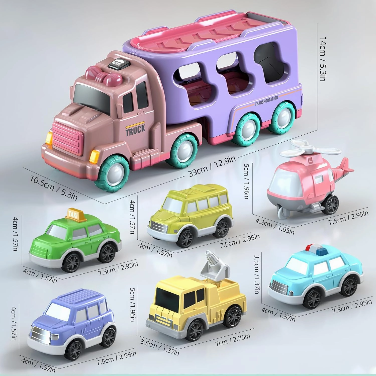 7 in 1 Car Truck Toys for Girls Toddlers, Girls Toddler Car Truck Toys with Light Sound, Birthday Gifts Toys for 3 4 5 Year Old Girls Toddlers